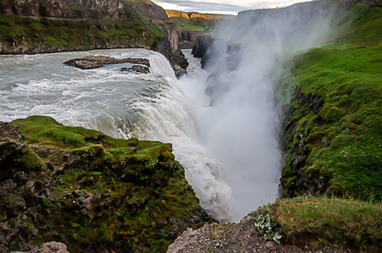 Iceland day tour site: the golden falls of the Gullfoss Waterfall - natural wonders 